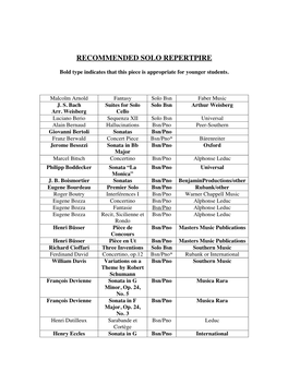 Recommended Solo Repertpire