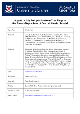 August to July Precipitation from Tree Rings in the Forest-Steppe Zone of Central Siberia (Russia)