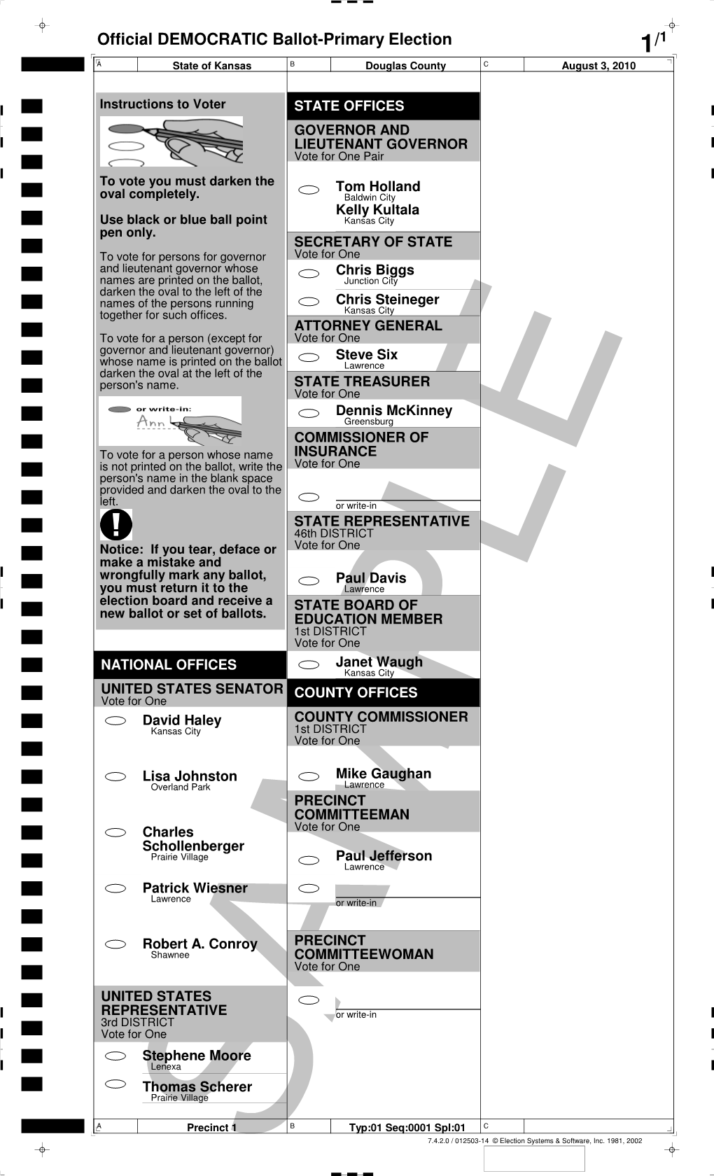 Sample Ballots: 2010 Primary Election