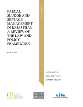 Faecal Sludge and Septage Management in Rajasthan: a Review of the Law and Policy Framework