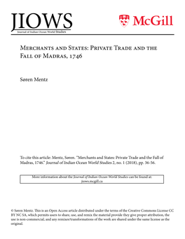 Merchants and States: Private Trade and the Fall of Madras, 1746
