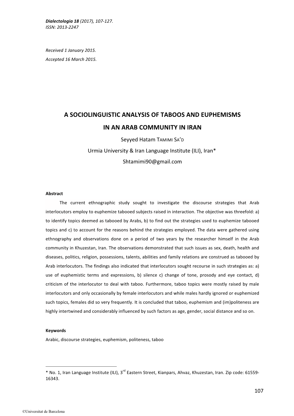 A Sociolinguistic Analysis of Taboos and Euphemisms in an Arab Community in Iran