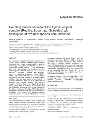 Revision of the Lipinia Vittigera Complex (Reptilia, Squamata, Scincidae) with Description of Two New Species from Indochina