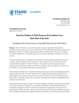 Stand for Children IL PAC Endorses 25 Candidates from Both Sides of the Aisle