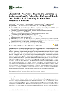 Characteristic Analysis of Trigonelline Contained in Raphanus Sativus Cv