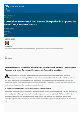 New Saudi Poll Shows Sharp Rise in Support for Israel Ties, Despite Caveats by David Pollock