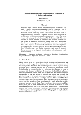 Evolutionary Precursors of Language in the Physiology of Ardipithecus Ramidus