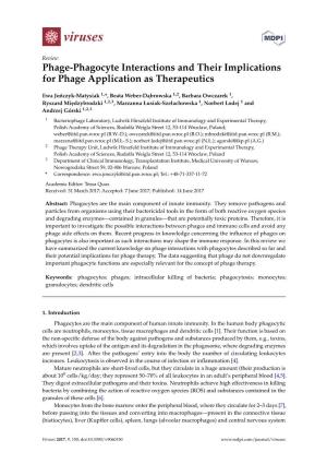 Phage-Phagocyte Interactions and Their Implications for Phage Application As Therapeutics