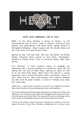 Heart Ibiza Announces Line up 2015