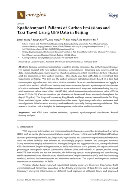 Spatiotemporal Patterns of Carbon Emissions and Taxi Travel Using GPS Data in Beijing