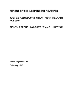 Report of the Independent Reviewer Justice and Security (Northern Ireland)
