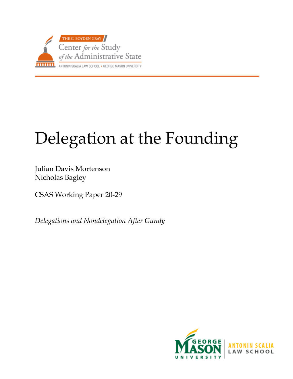 Delegation at the Founding