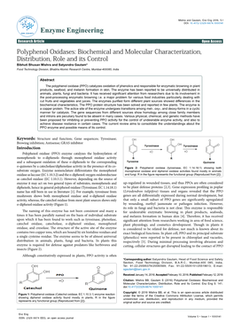 Polyphonel Oxidases: Biochemical and Molecular Characterization, Distribution, Role and Its Control