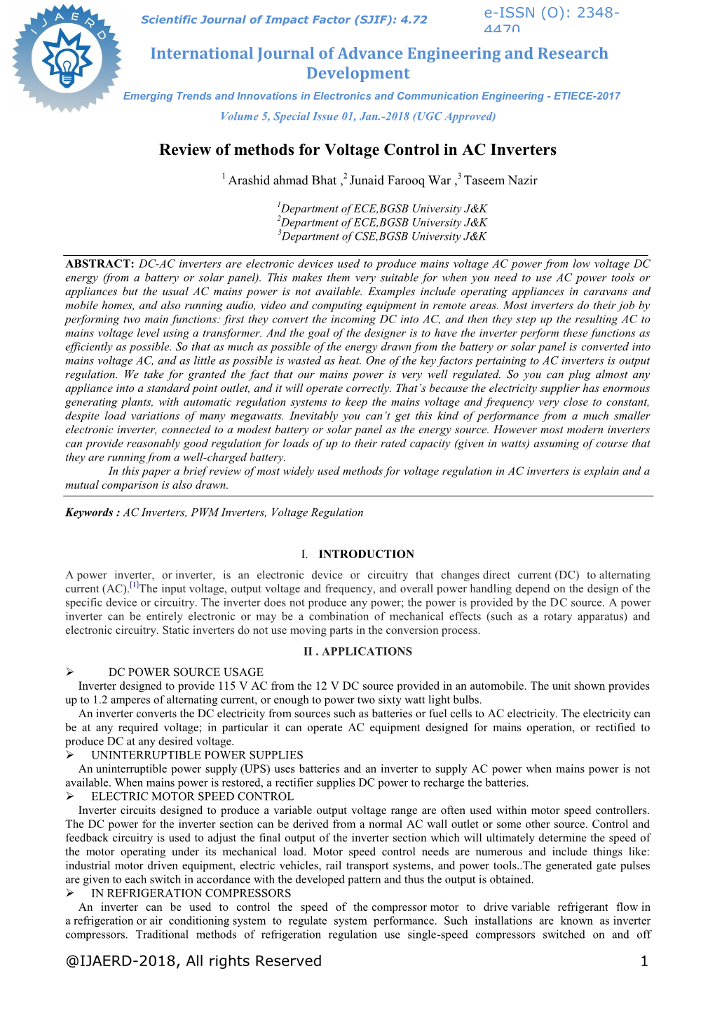 Review of Methods for Voltage Control in AC Inverters-IJAERD