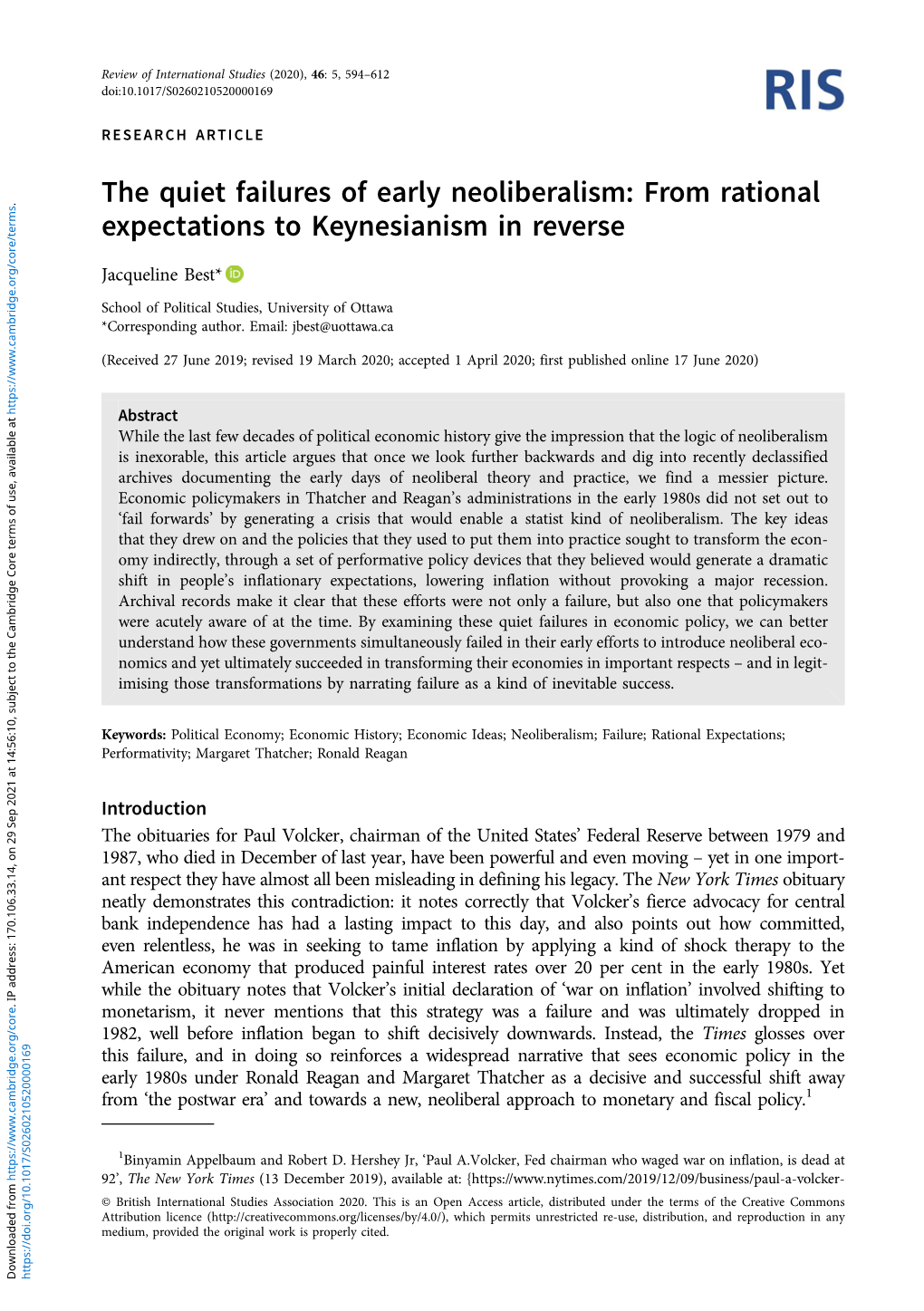 The Quiet Failures of Early Neoliberalism: from Rational Expectations to Keynesianism in Reverse