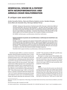 Hemifacial Spasm in a Patient with Neurofibromatosis and Arnold-Chiari Malformation