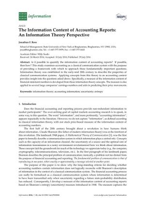 The Information Content of Accounting Reports: an Information Theory Perspective
