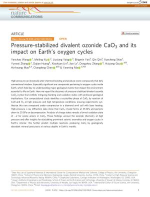 Pressure-Stabilized Divalent Ozonide Cao3 and Its Impact on Earthâ€™S