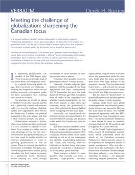 Meeting the Challenge of Globalization: Sharpening the Canadian Focus