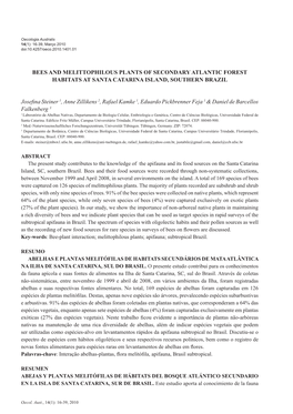 Bees and Melittophilous Plants of Secondary Atlantic Forest Habitats at Santa Catarina Island, Southern Brazil