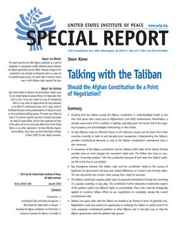 Talking with the Taliban Ways in Which Afghans Might Approach the Issue