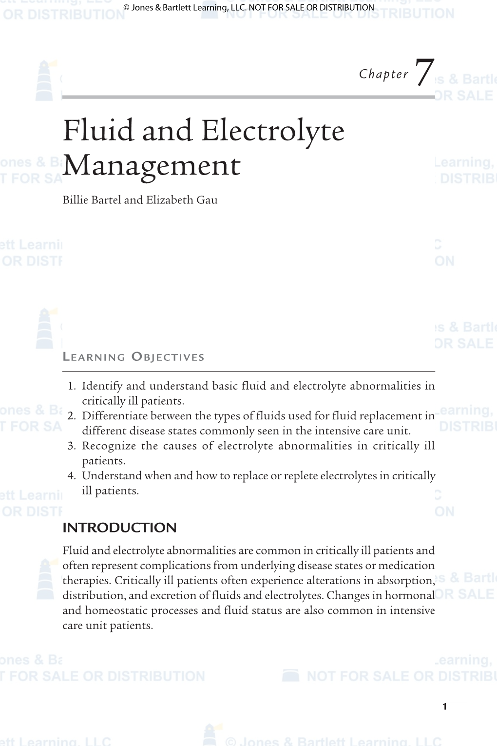 Fluid and Electrolyte Management Billie Bartel and Elizabeth Gau
