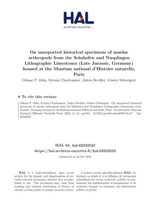 On Unreported Historical Specimens of Marine Arthropods from The