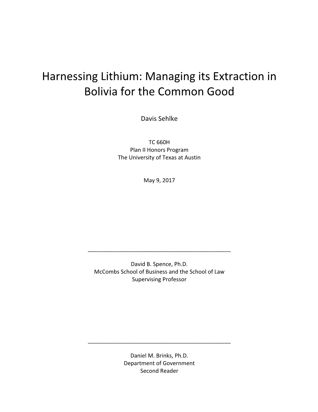 Harnessing Lithium: Managing Its Extraction in Bolivia for the Common Good