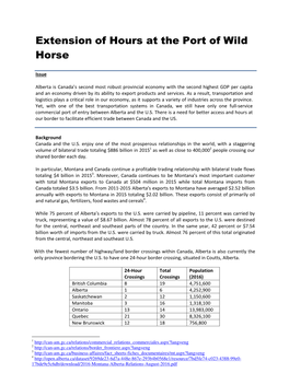 Extension of Hours at the Port of Wild Horse