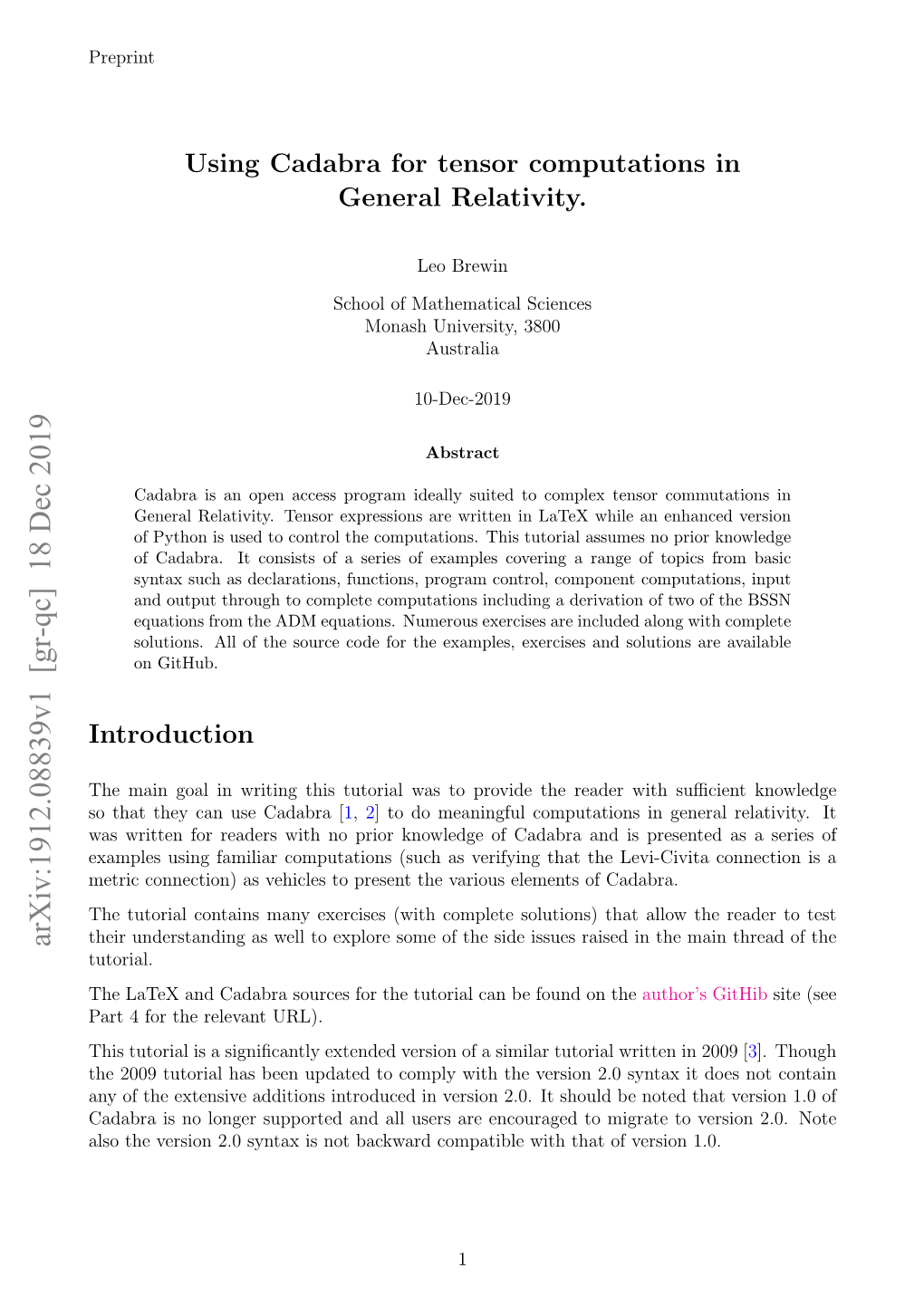 Using Cadabra for Tensor Computations in General Relativity