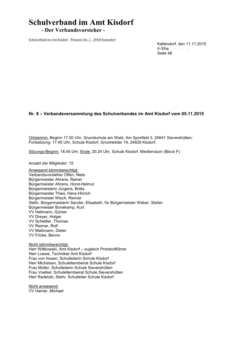 Schulverband Im Amt Kisdorf - Der Verbandsvorsteher