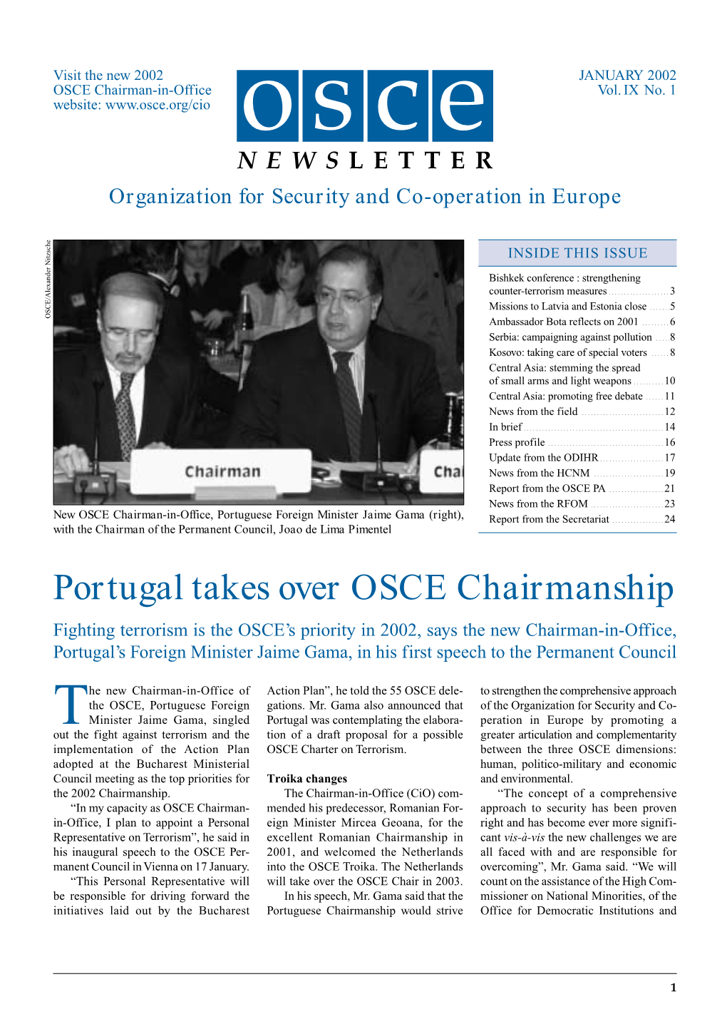 Portugal Takes Over OSCE Chairmanship