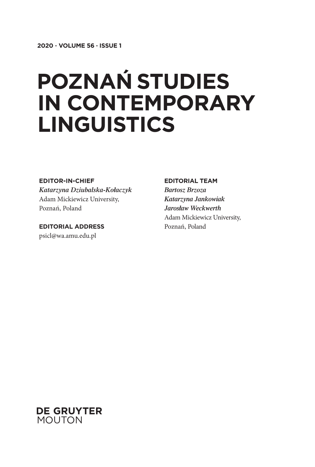 Poznan´ STUDIES in CONTEMPORARY LINGUISTICS