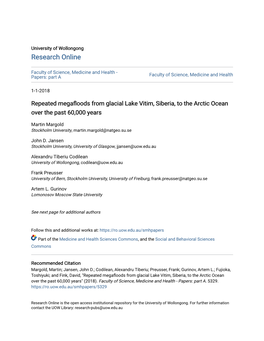 Repeated Megafloods from Glacial Lake Vitim, Siberia, to the Arctic Ocean Over the Past 60,000 Years