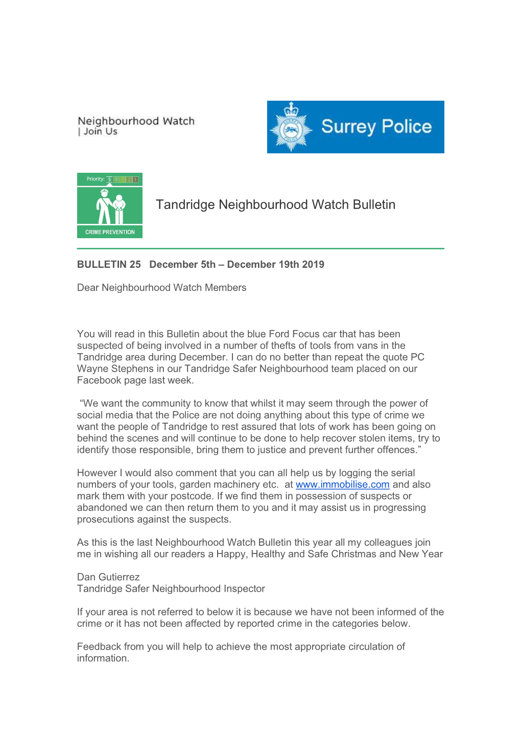 Tandridge Neighbourhood Watch Bulletin