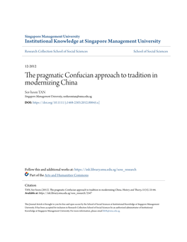 The Pragmatic Confucian Approach to Tradition in Modernizing China