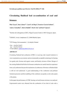 Circulating Fluidised Bed Co-Combustion of Coal and Biomass, Gayan Et Al