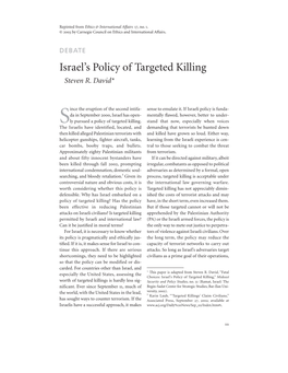 Israel's Policy of Targeted Killing