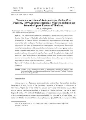 Taxonomic Revision of Anthracokeryx Thailandicus Ducrocq, 1999