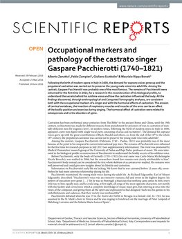 Occupational Markers and Pathology of the Castrato Singer Gaspare Pacchierotti (1740–1821)