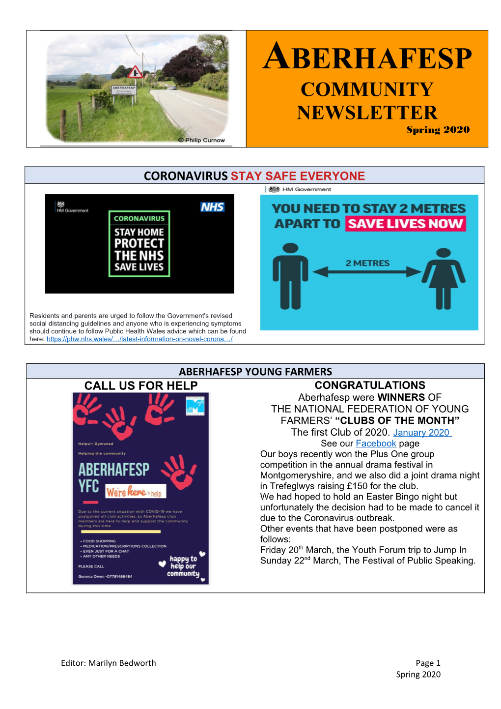 ABERHAFESP COMMUNITY NEWSLETTER Spring 2020