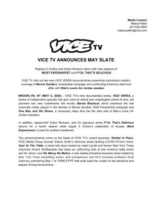 Vice Tv Announces May Slate