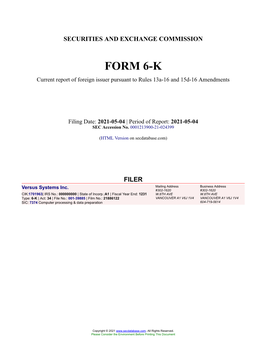 Versus Systems Inc. Form 6-K Current Event Report