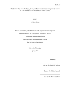 Chobot 1 the Barriers They Face: the Legal, Social, and Economic Obstacles Immigrants Encounter As They Attempt to Gain Acceptan