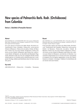 New Species of Palmorchis Barb. Rodr. (Orchidaceae) from Colombia