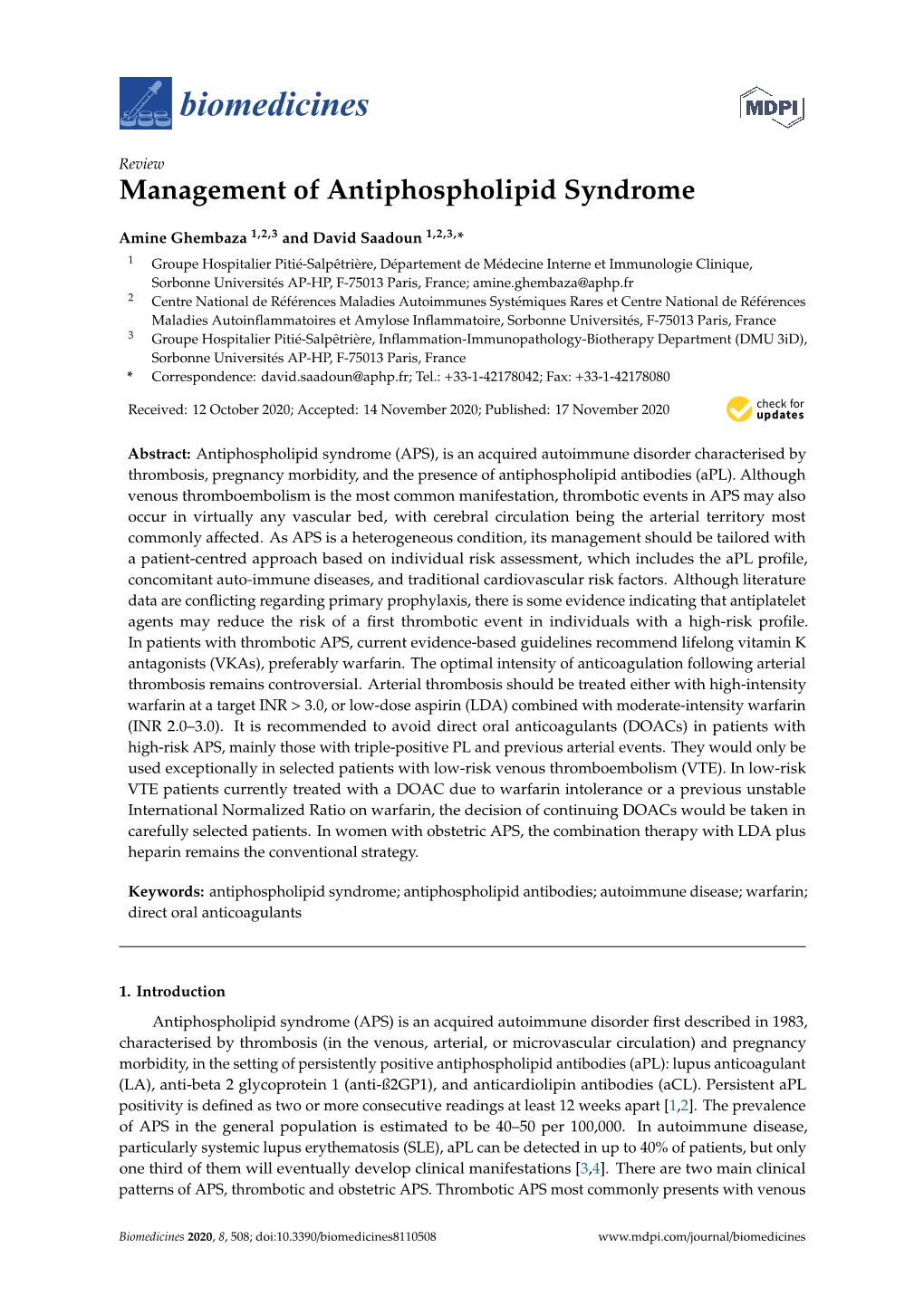 Management of Antiphospholipid Syndrome