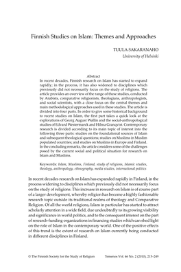 Finnish Studies on Islam: Themes and Approaches