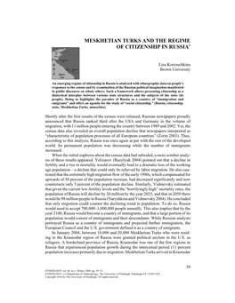 Meskhetian Turks and the Regime of Citizenship in Russia1