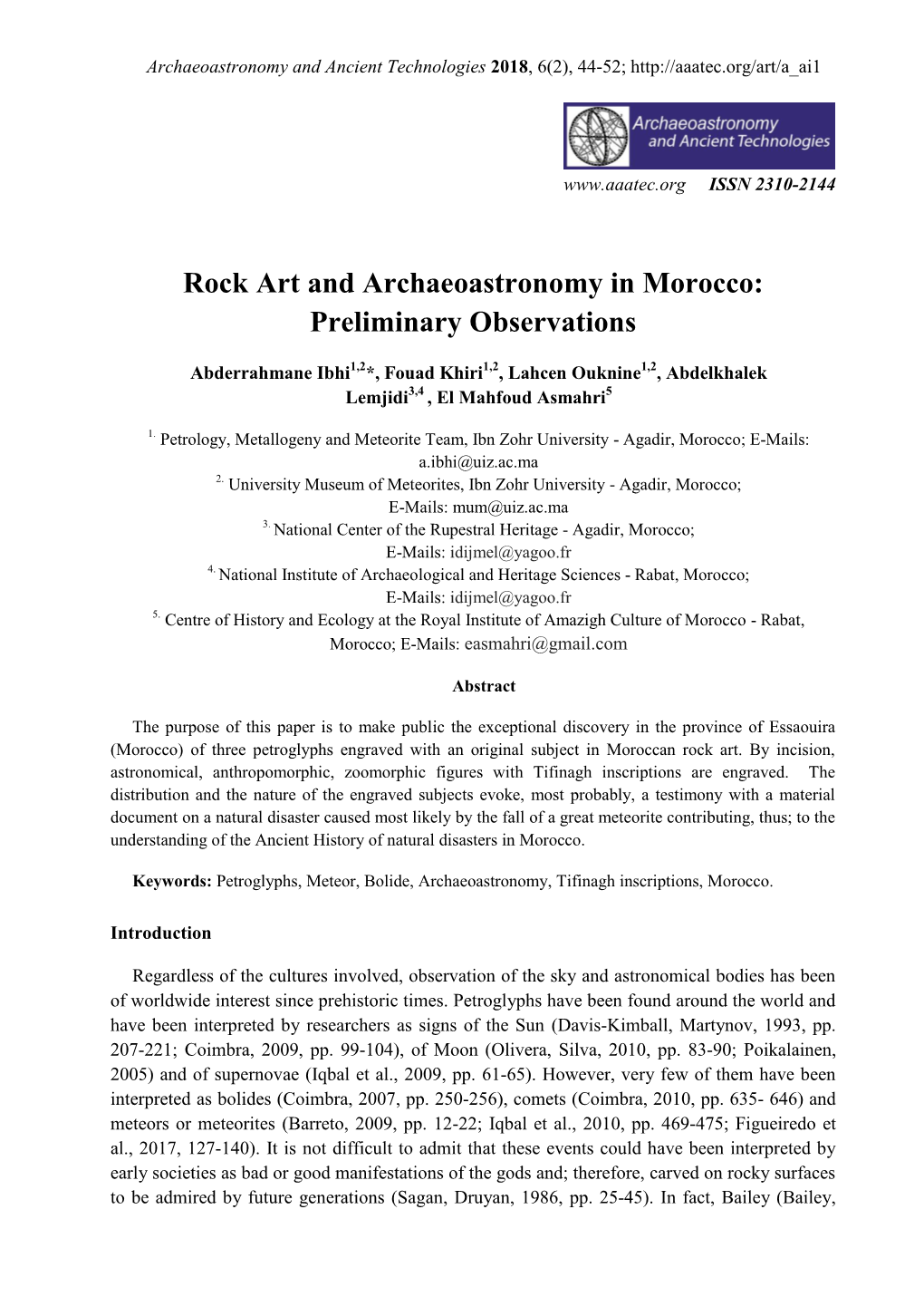 Rock Art and Archaeoastronomy in Morocco: Preliminary Observations