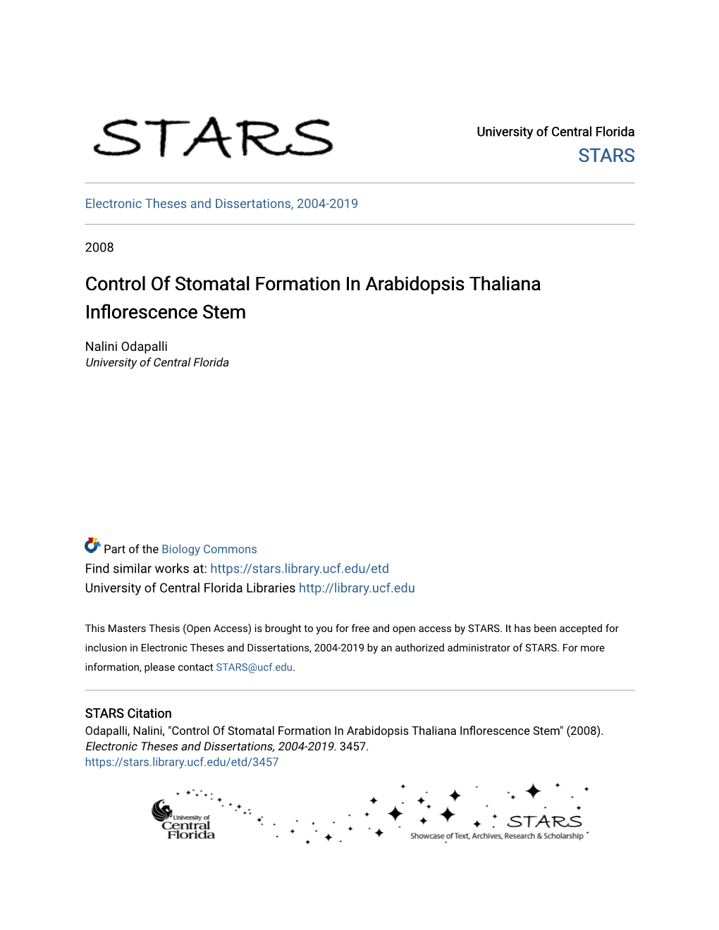 Control of Stomatal Formation in Arabidopsis Thaliana Inflorescence Stem